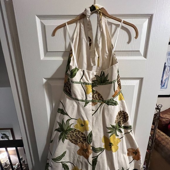 Donna Ricco New York Size 12- White Halter Floral & Pineapple Tropical Dress - Picture 8 of 10